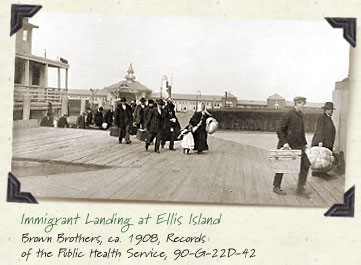 Immigrant Landing at Ellis Island, Brown Brothers, ca. 1908, Records of the Public Health Service, 90-G-22D-42
