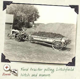 Ford tractor pulling Litchfield hitch and manure