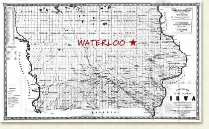 Iowa map indicating where Waterloo is